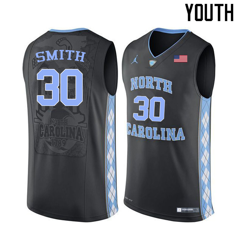 Youth #30 K.J. Smith North Carolina Tar Heels College Basketball Jerseys Sale-Black - Click Image to Close